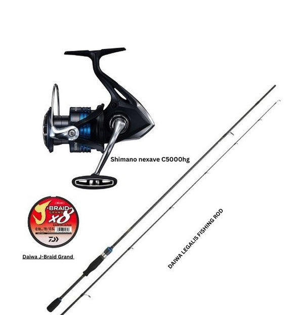 COMBO DEAL - LEGALIS SEABASS 902 HFS - 2.72m // 14-42g / SHIMANO NEXAVE 5000 SPINNING REEL / Daiwa | J-BRAID® GRAND X8 BRAIDED LINE